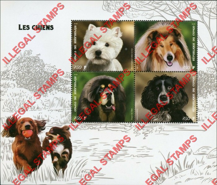 Congo Republic 2019 Dogs Illegal Stamp Souvenir Sheet of 4 Congo Republic 2019 Dogs Illegal Stamp Souvenir Sheet of 4