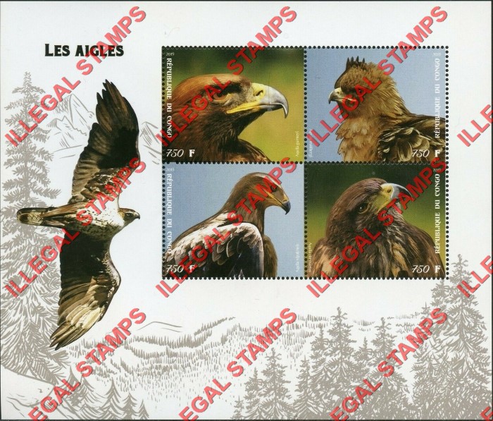 Congo Republic 2019 Eagles Illegal Stamp Souvenir Sheet of 4 Congo Republic 2019 Eagles Illegal Stamp Souvenir Sheet of 4