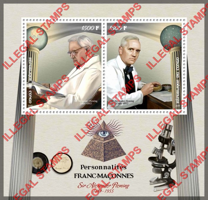Congo Republic 2019 Freemasons Alexander Fleming Illegal Stamp Souvenir Sheet of 2 Congo Republic 2019 Freemasons Alexander Fleming Illegal Stamp Souvenir Sheet of 2