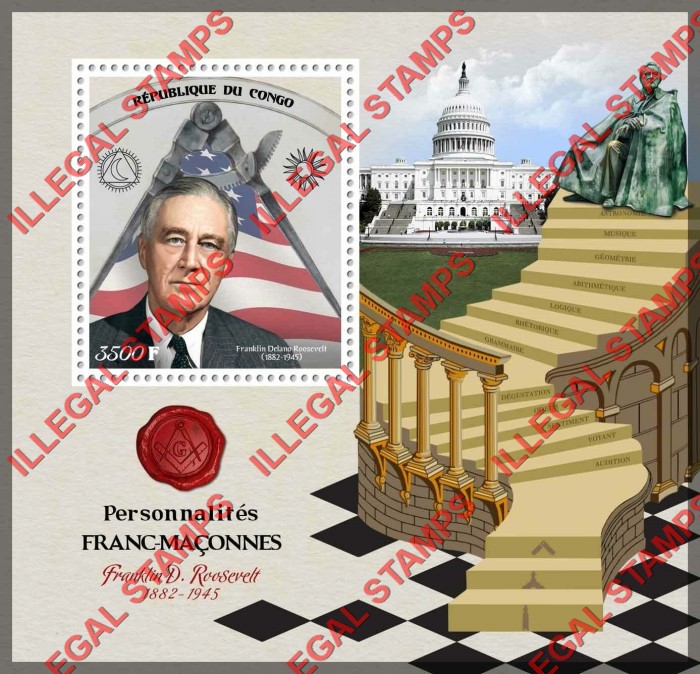 Congo Republic 2019 Freemasons Franklin D. Roosevelt Illegal Stamp Souvenir Sheet of 1 Congo Republic 2019 Freemasons Franklin D. Roosevelt Illegal Stamp Souvenir Sheet of 1