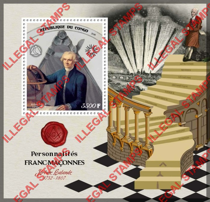 Congo Republic 2019 Freemasons Jerome Lalande Illegal Stamp Souvenir Sheet of 1 Congo Republic 2019 Freemasons Jerome Lalande Illegal Stamp Souvenir Sheet of 1