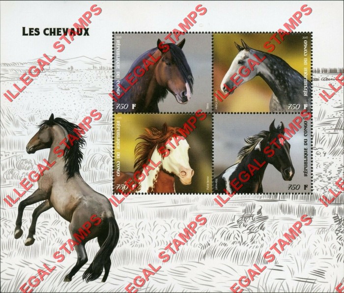 Congo Republic 2019 Horses Illegal Stamp Souvenir Sheet of 4 Congo Republic 2019 Horses Illegal Stamp Souvenir Sheet of 4