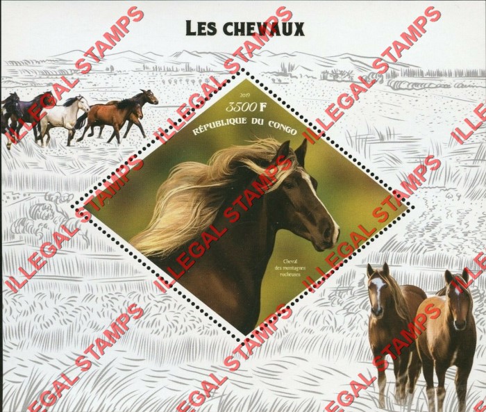 Congo Republic 2019 Horses Illegal Stamp Souvenir Sheet of 1 Congo Republic 2019 Horses Illegal Stamp Souvenir Sheet of 1