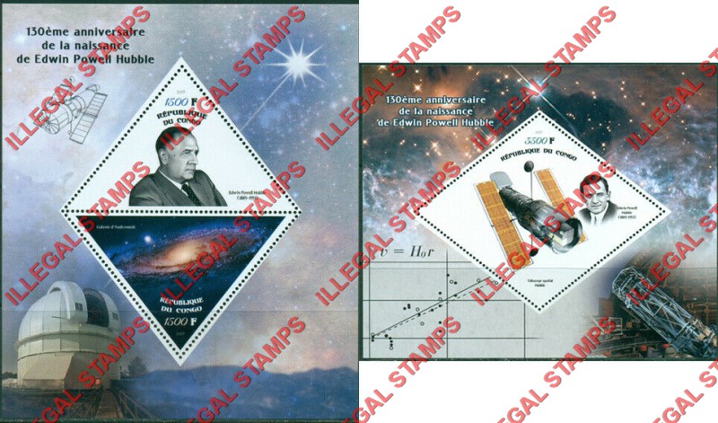 Congo Republic 2019 Hubble Telescope Illegal Stamp Souvenir Sheets of 2 and 1 Congo Republic 2019 Hubble Telescope Illegal Stamp Souvenir Sheets of 2 and 1