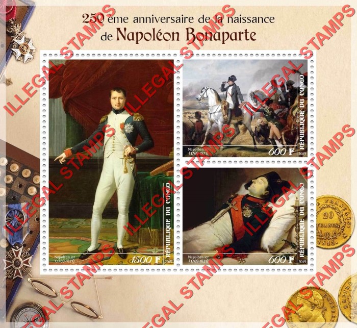 Congo Republic 2019 Napoleon Illegal Stamp Souvenir Sheet of 3 Congo Republic 2019 Napoleon Illegal Stamp Souvenir Sheet of 3