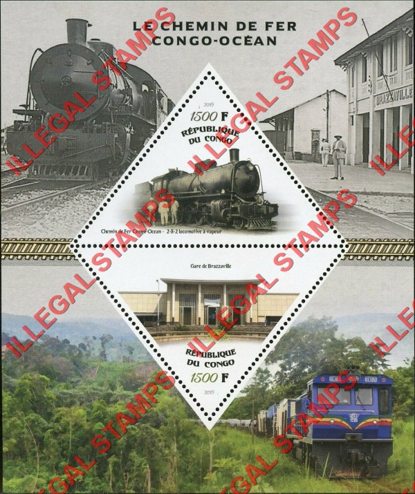 Congo Republic 2019 Ocean Railroads Illegal Stamp Souvenir Sheet of 2 Congo Republic 2019 Ocean Railroads Illegal Stamp Souvenir Sheet of 2
