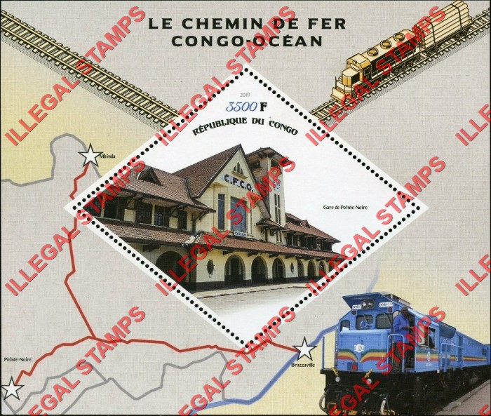 Congo Republic 2019 Ocean Railroads Illegal Stamp Souvenir Sheet of 1 Congo Republic 2019 Ocean Railroads Illegal Stamp Souvenir Sheet of 1
