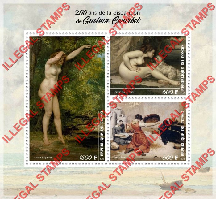 Congo Republic 2019 Paintings Courbet Illegal Stamp Souvenir Sheet of 3 Congo Republic 2019 Paintings Courbet Illegal Stamp Souvenir Sheet of 3