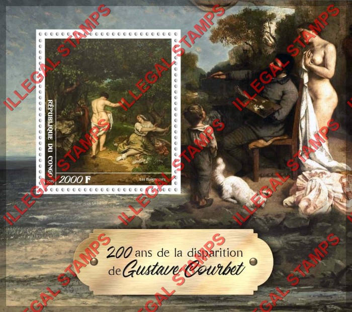 Congo Republic 2019 Paintings Courbet Illegal Stamp Souvenir Sheet of 1 Congo Republic 2019 Paintings Courbet Illegal Stamp Souvenir Sheet of 1
