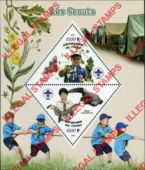 Congo Republic 2019 Scouts Illegal Stamp Souvenir Sheet of 2 Congo Republic 2019 Scouts Illegal Stamp Souvenir Sheet of 2