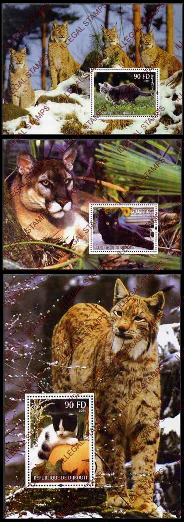Djibouti 2004 Cats Illegal Stamp Souvenir Sheets of 1 Djibouti 2004 Cats Illegal Stamp Souvenir Sheets of 1
