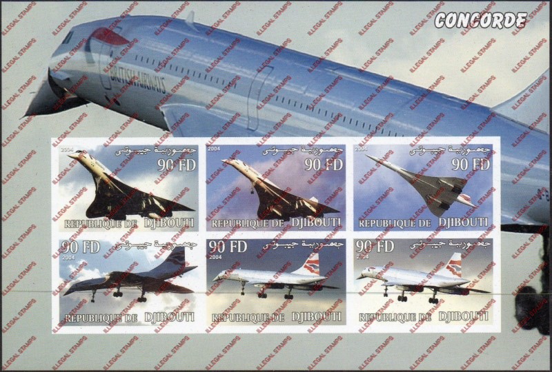 Djibouti 2004 Concorde Illegal Stamp Sheetlet of 6 Djibouti 2004 Concorde Illegal Stamp Sheetlet of 6