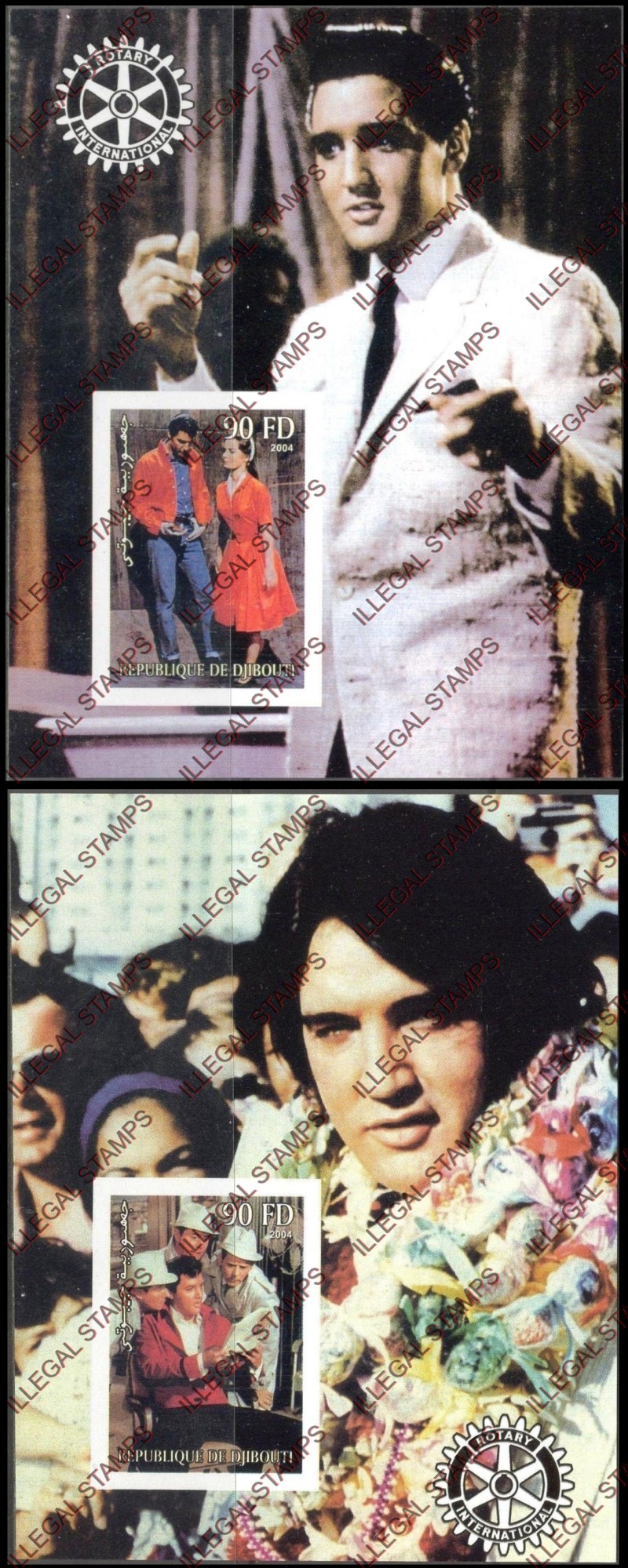 Djibouti 2004 Elvis Presley Illegal Stamp Souvenir Sheets of 1 Djibouti 2004 Elvis Presley Illegal Stamp Souvenir Sheets of 1