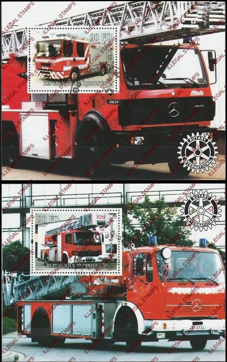 Djibouti 2004 Fire Engines Illegal Stamp Souvenir Sheets of 1 Djibouti 2004 Fire Engines Illegal Stamp Souvenir Sheets of 1