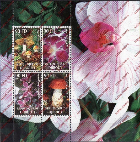 Djibouti 2004 Orchids Illegal Stamp Souvenir Sheetlet of 4 Djibouti 2004 Orchids Illegal Stamp Souvenir Sheetlet of 4
