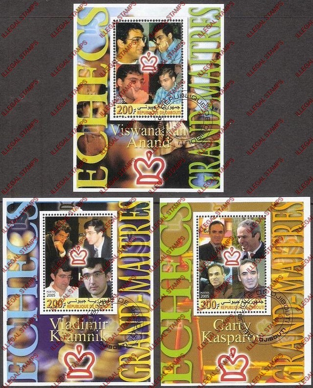 Djibouti 2005 Chess Grand Masters Illegal Stamp Souvenir Sheets of 1 Djibouti 2005 Chess Grand Masters Illegal Stamp Souvenir Sheets of 1