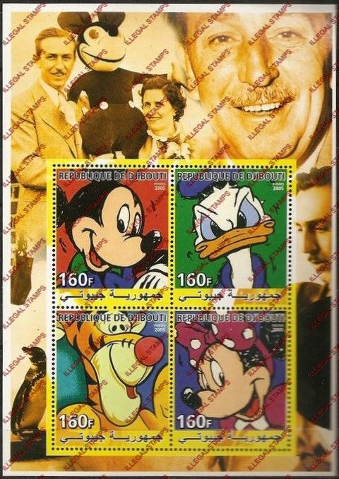 Djibouti 2005 Disney Characters Illegal Stamp Souvenir Sheet of 4 Djibouti 2005 Disney Characters Illegal Stamp Souvenir Sheet of 4