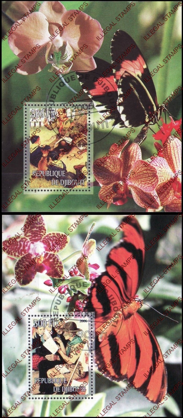 Djibouti 2006 Butterflies and Scouts Illegal Stamp Souvenir Sheets of 1 Djibouti 2006 Butterflies and Scouts Illegal Stamp Souvenir Sheets of 1