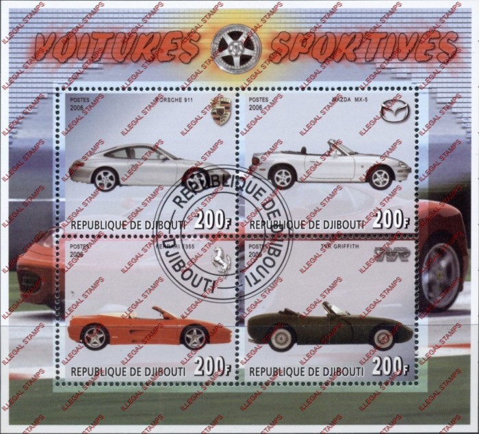 Djibouti 2006 Cars Sport Illegal Stamp Souvenir Sheet of 4 Djibouti 2006 Cars Sport Illegal Stamp Souvenir Sheet of 4