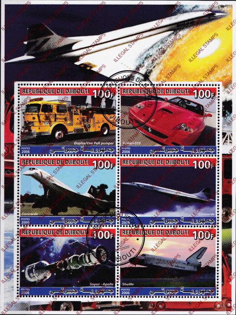 Djibouti 2006 Concorde Illegal Stamp Souvenir Sheetlet of 6 Djibouti 2006 Concorde Illegal Stamp Souvenir Sheetlet of 6