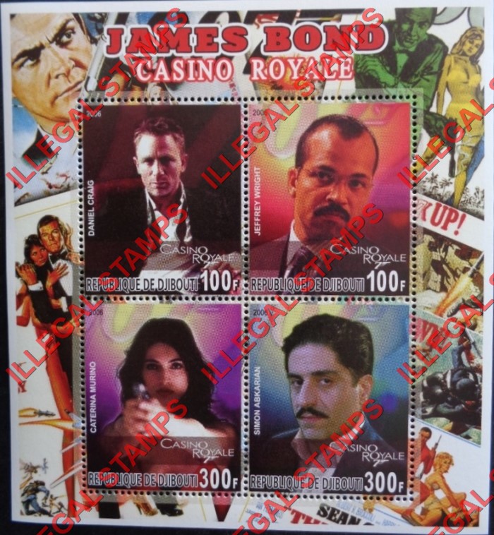 Djibouti 2006 James Bond Illegal Stamp Souvenir Sheet of 4 Djibouti 2006 James Bond Illegal Stamp Souvenir Sheet of 4