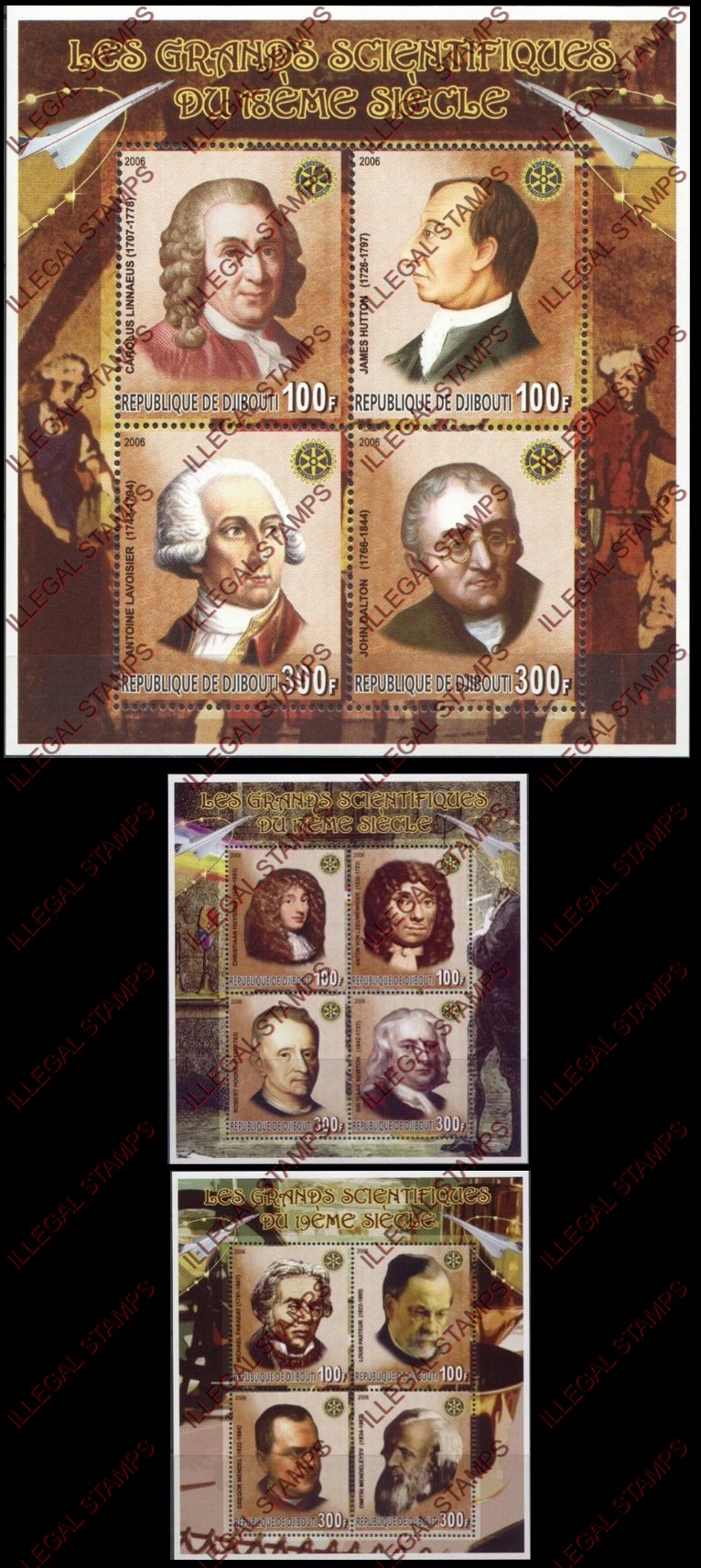 Djibouti 2006 Scientists Illegal Stamp Souvenir Sheets of 4 Djibouti 2006 Scientists Illegal Stamp Souvenir Sheets of 4