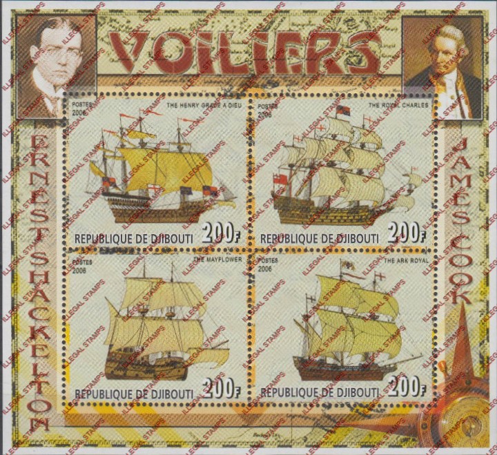 Djibouti 2006 Sailing Ships Illegal Stamp Souvenir Sheet of 4 Djibouti 2006 Sailing Ships Illegal Stamp Souvenir Sheet of 4