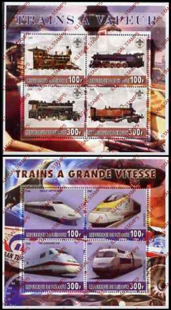 Djibouti 2006 Trains Illegal Stamp Souvenir Sheets of 4 Djibouti 2006 Trains Illegal Stamp Souvenir Sheets of 4