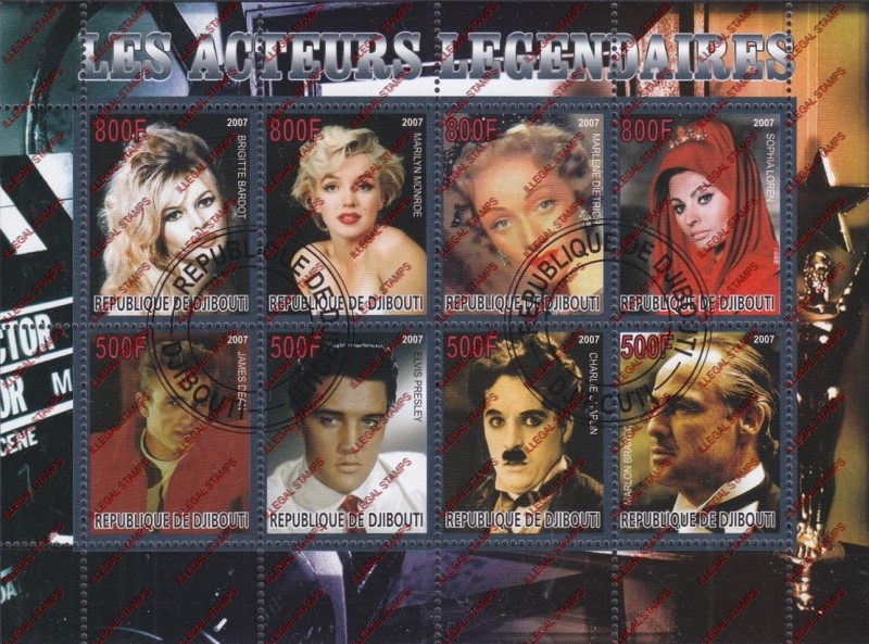 Djibouti 2007 Legendary Actors Illegal Stamp Souvenir Sheetlet of 8 Djibouti 2007 Legendary Actors Illegal Stamp Souvenir Sheetlet of 8