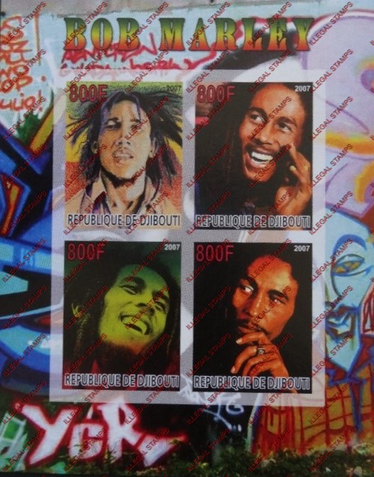 Djibouti 2007 Bob Marley Illegal Stamp Souvenir Sheet of 4 Djibouti 2007 Bob Marley Illegal Stamp Souvenir Sheet of 4