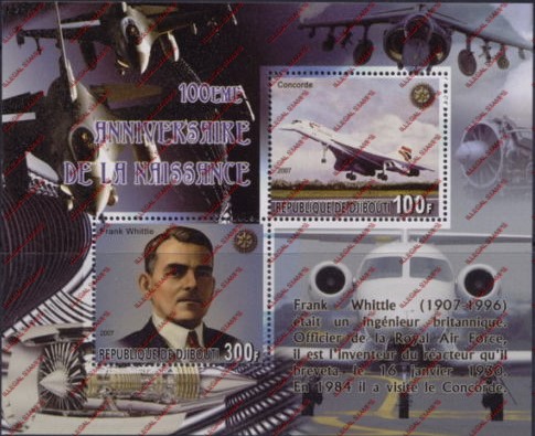 Djibouti 2007 Concorde and Frank Whittle Illegal Stamp Souvenir Sheet of 4 Djibouti 2007 Concorde and Frank Whittle Illegal Stamp Souvenir Sheet of 4