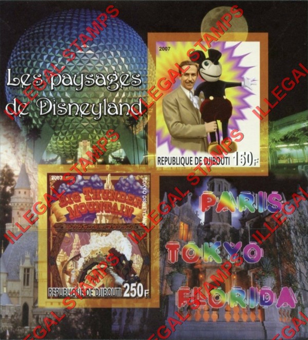 Djibouti 2007 Landscapes of Disneyland Illegal Stamp Souvenir Sheet of 2 Djibouti 2007 Landscapes of Disneyland Illegal Stamp Souvenir Sheet of 2