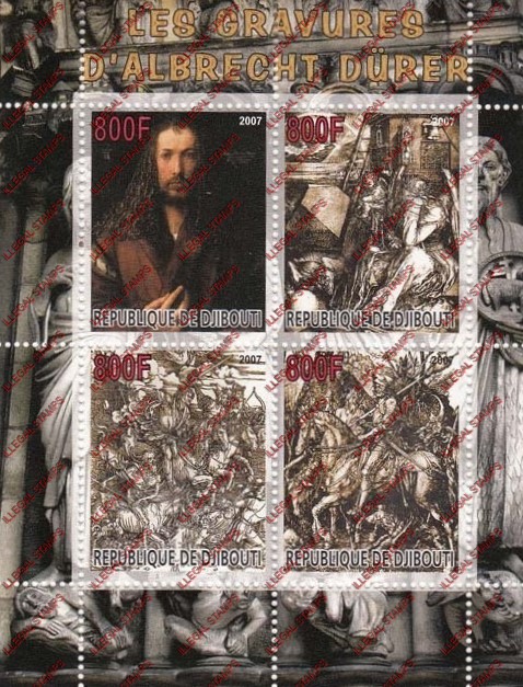 Djibouti 2007 Durer Illegal Stamp Souvenir Sheet of 4 Djibouti 2007 Durer Illegal Stamp Souvenir Sheet of 4