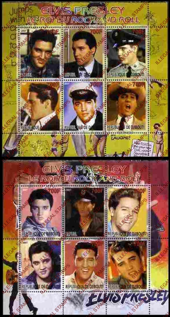 Djibouti 2007 Elvis Presley Illegal Stamp Souvenir Sheetlets of 6 Djibouti 2007 Elvis Presley Illegal Stamp Souvenir Sheetlets of 6