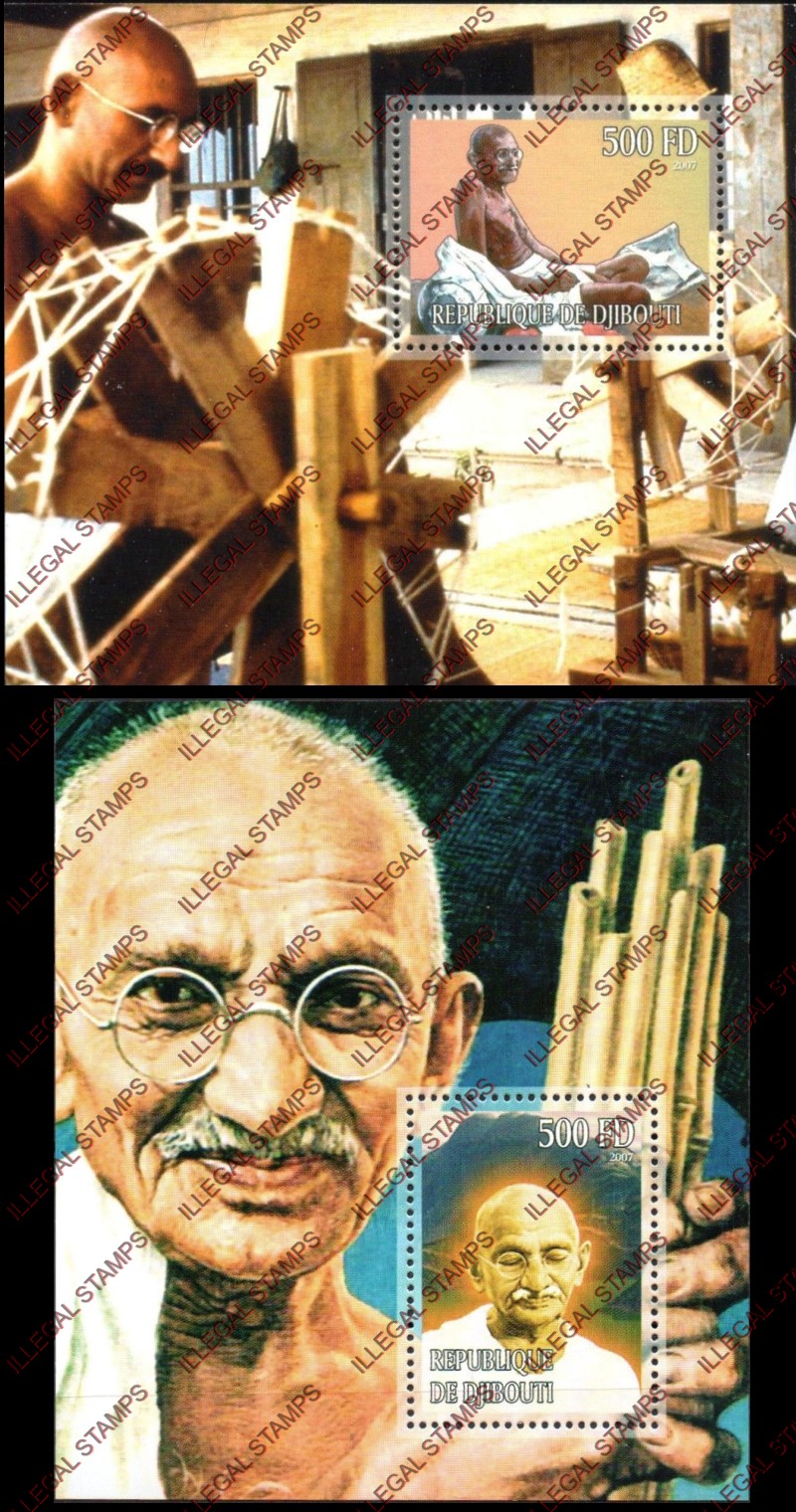 Djibouti 2007 Gandhi Illegal Stamp Souvenir Sheets of 1 Djibouti 2007 Gandhi Illegal Stamp Souvenir Sheets of 1