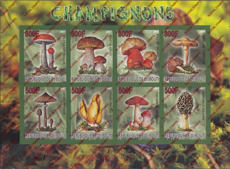 Djibouti 2007 Mushrooms Illegal Stamp Souvenir Sheetlet of 8 Djibouti 2007 Mushrooms Illegal Stamp Souvenir Sheetlet of 8