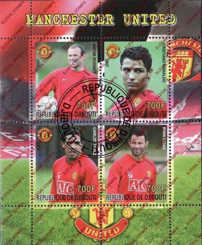Djibouti 2007 Soccer Manchester United Illegal Stamp Souvenir Sheet of 4 Djibouti 2007 Soccer Manchester United Illegal Stamp Souvenir Sheet of 4