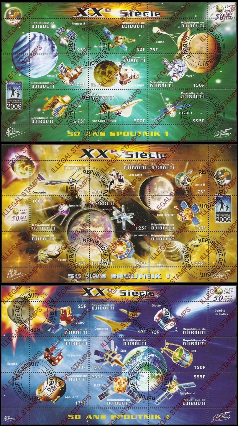 Djibouti 2009 Astronomy Sputnik I Illegal Stamp Sheetlets of 9 Djibouti 2009 Astronomy Sputnik I Illegal Stamp Sheetlets of 9