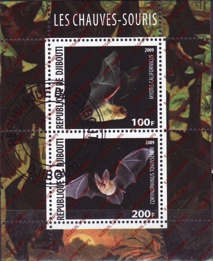Djibouti 2009 Bats Illegal Stamp Souvenir Sheet of 2 Djibouti 2009 Bats Illegal Stamp Souvenir Sheet of 2