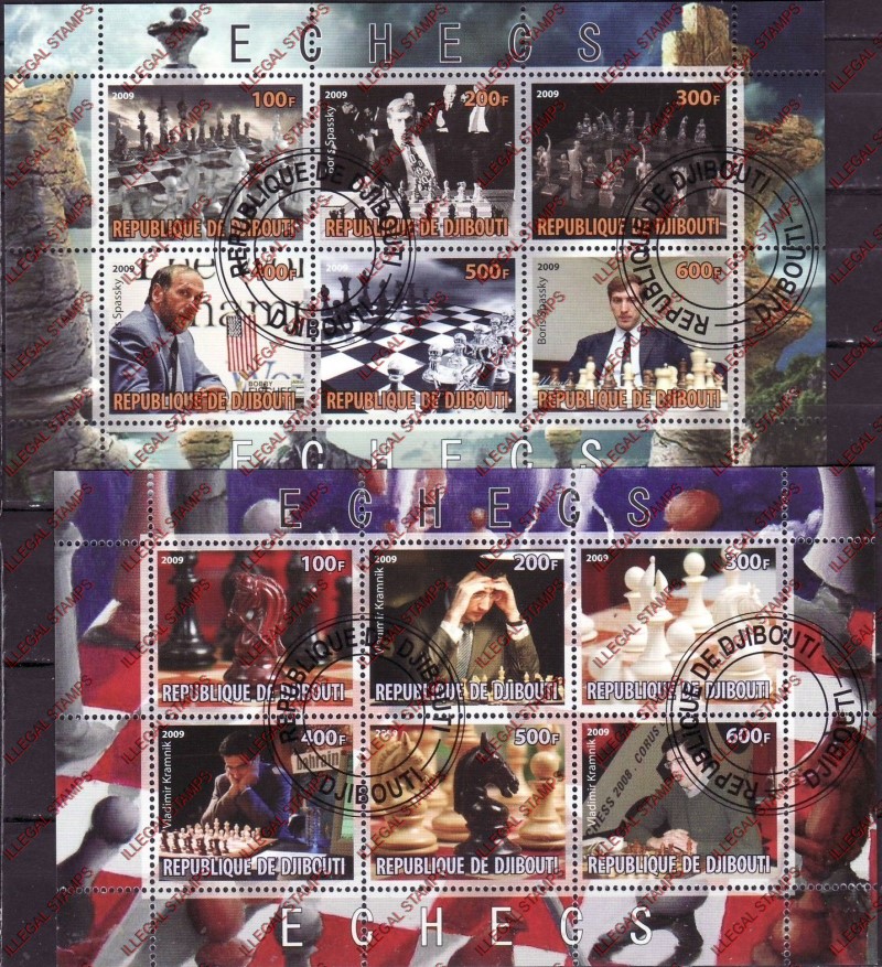 Djibouti 2009 Chess Illegal Stamp Sheetlets of 6 Djibouti 2009 Chess Illegal Stamp Sheetlets of 6