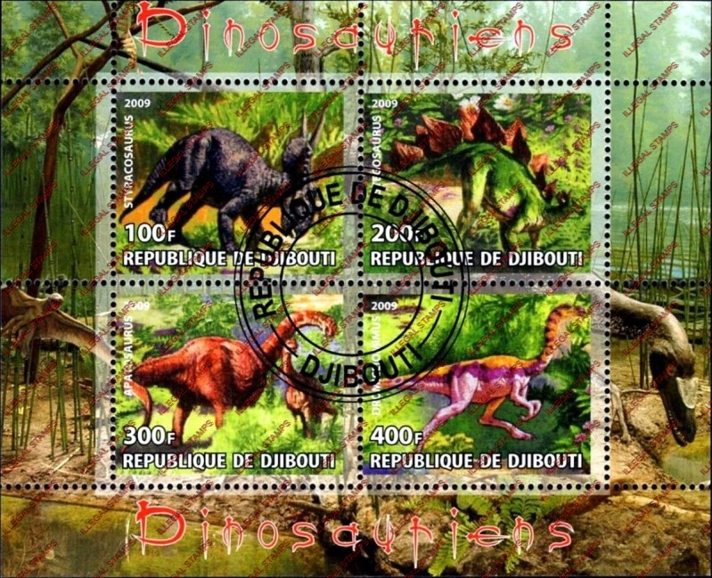 Djibouti 2009 Dinosaurs Illegal Stamp Souvenir Sheet of 4 Djibouti 2009 Dinosaurs Illegal Stamp Souvenir Sheet of 4