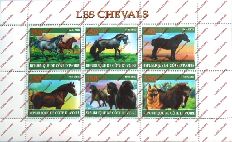 Djibouti 2009 Horses Illegal Stamp Sheetlet of 6 Djibouti 2009 Horses Illegal Stamp Sheetlet of 6