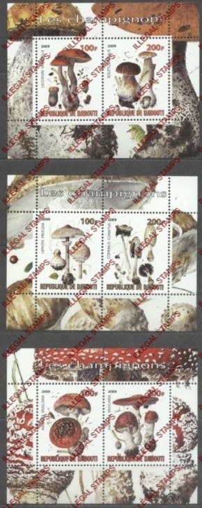 Djibouti 2009 Mushrooms Illegal Stamp Souvenir Sheets of 2 Djibouti 2009 Mushrooms Illegal Stamp Souvenir Sheets of 2