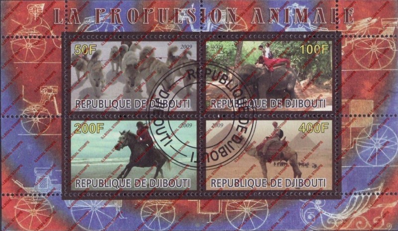 Djibouti 2009 Riding Animals Illegal Stamp Souvenir Sheet of 4 Djibouti 2009 Riding Animals Illegal Stamp Souvenir Sheet of 4