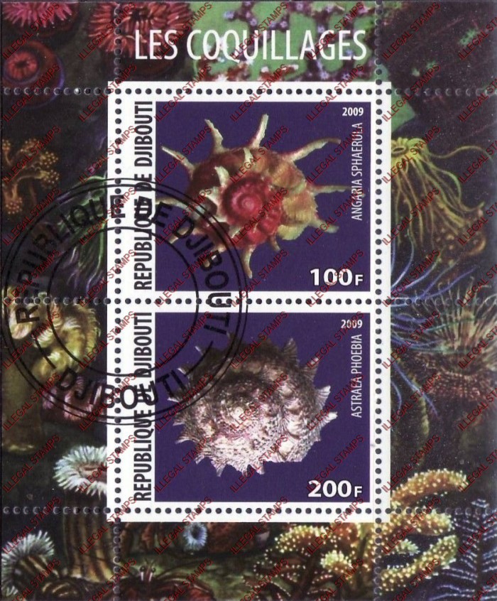Djibouti 2009 Shells Illegal Stamp Souvenir Sheet of 2 Djibouti 2009 Shells Illegal Stamp Souvenir Sheet of 2