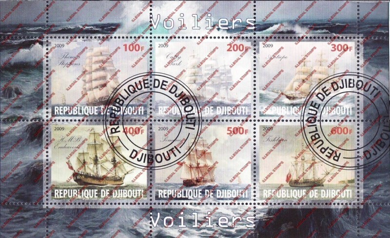 Djibouti 2009 Ships Illegal Stamp Sheetlet of 6 Djibouti 2009 Ships Illegal Stamp Sheetlet of 6