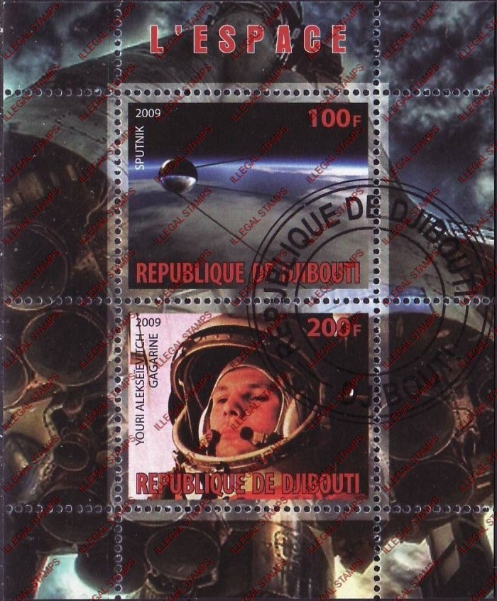 Djibouti 2009 Space Sputnik and Gagarine Illegal Stamp Souvenir Sheet of 2 Djibouti 2009 Space Sputnik and Gagarine Illegal Stamp Souvenir Sheet of 2