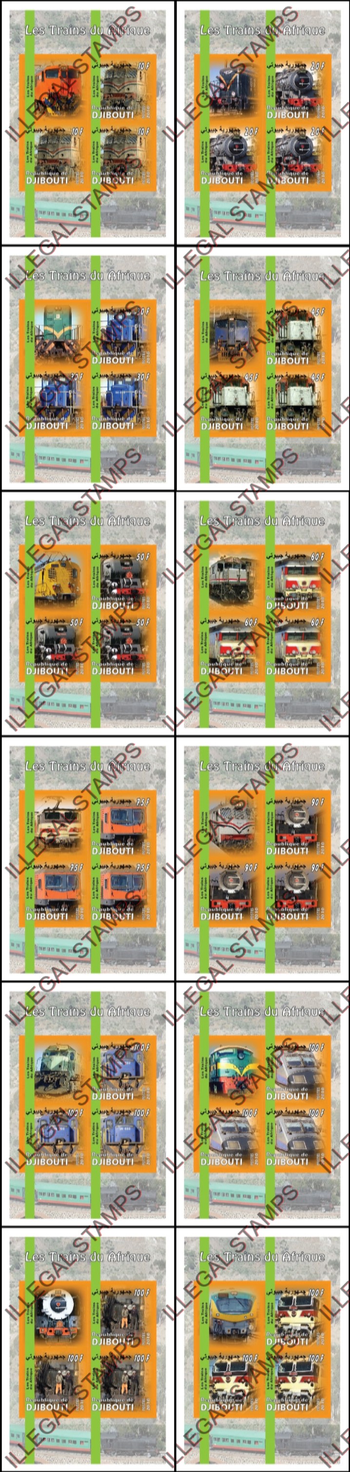 Djibouti 2010 African Trains Illegal Stamp Deluxe Souvenir Sheets of 4 Djibouti 2010 African Trains Illegal Stamp Deluxe Souvenir Sheets of 4