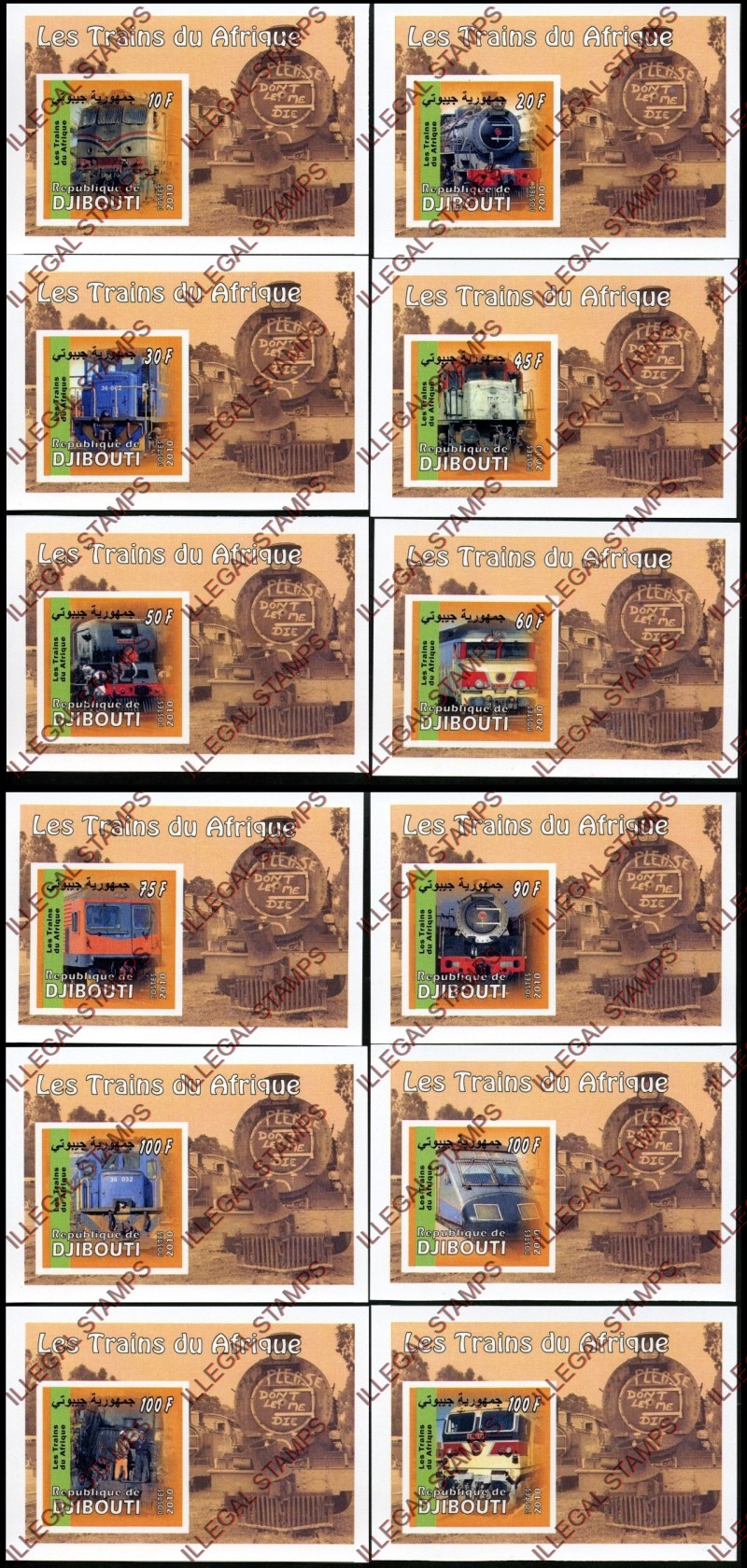 Djibouti 2010 African Trains Illegal Stamp Deluxe Souvenir Sheets of 1 Djibouti 2010 African Trains Illegal Stamp Deluxe Souvenir Sheets of 1