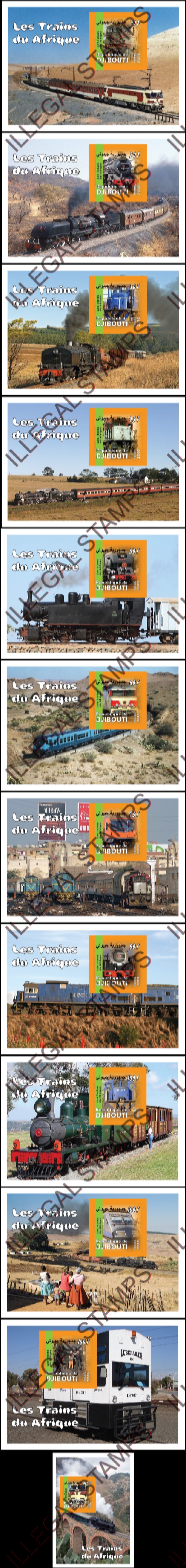 Djibouti 2010 African Trains Illegal Stamp Souvenir Sheets of 1 Djibouti 2010 African Trains Illegal Stamp Souvenir Sheets of 1